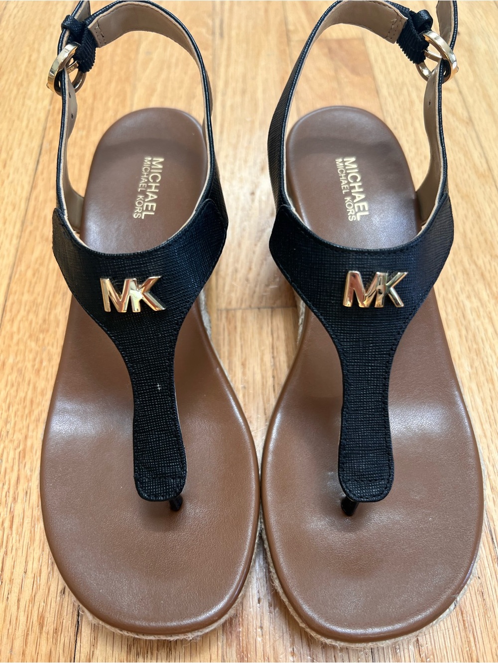 Michael Kors Laney Black Thong Espadrille Wedge Sandals Size 6